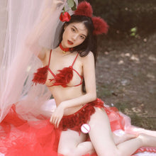 Load image into Gallery viewer, Sexy Lingerie Set Underwear Bunny Girl Lovely Fox Uniforms Cat Ear Role-playing Feather Bra Skirt Thong Outfit Erotic Costumes
