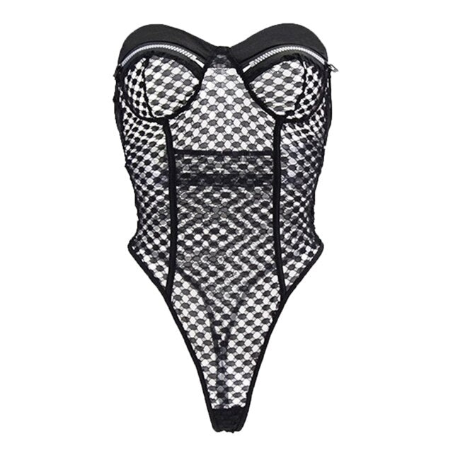 Sexy Lingerie Teddies Bodysuit Erotic Outfit Open Crotch Stretch Fishnet Strapless Catsuit Body Stockings Porn Underwear Costume