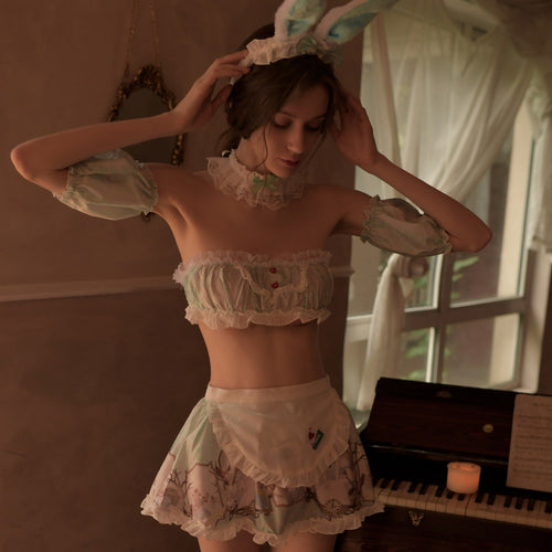 Sexy Lingerie Women's Lace Sexy Split Anime Underwear 8 Pces Set Lolita Nightdress Maid Rabbit Uniform Temptation Exotic Costume