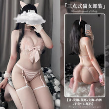 Load image into Gallery viewer, Sexy Lingerie Women&#39;s Solid Color T Pants Suit Sexy Cute Bow Plush Bandage Three Point Cat Girl Uniform Kitten Lingerie