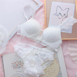 Sexy Lingerie for Small Chest Lolita Sweet Lace Panties Push Up Bra Set Underwear Ultra Thin Bra and Panty Set Intimate Clothes