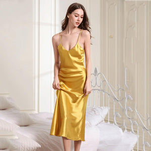 Sexy Long Sleep Dress Satin Rayon Sleepwear Solid Nightie Nightgown Women Nightdress Intemate Lingerie Women Nightwear Bath Gown