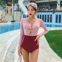 Load image into Gallery viewer, Sexy Long Sleeve One Piece Swimsuit Women Solid Rash Guard Swimwear Bandage Monokini Cut Out Trikini Open Back Bathing Suit Pad