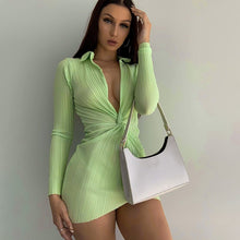 Load image into Gallery viewer, Sexy Long Sleeve Shirt Dresses for Women 2021 Autumn Winter Dreep V Neck Party Dress Bodycon Mini Wrap Ladies Short Dresses Y2K