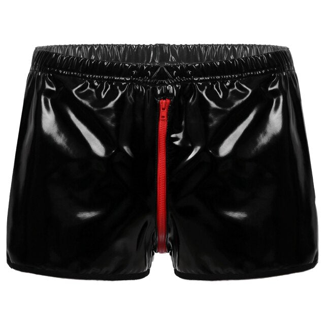 Sexy Men Boxer Mens Wetlook Leather Underwear Underpants Zipper Crotch Penis Pouch PU Boxers Home Soft Boxershorts Male Panties