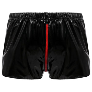 Sexy Men Boxer Mens Wetlook Leather Underwear Underpants Zipper Crotch Penis Pouch PU Boxers Home Soft Boxershorts Male Panties