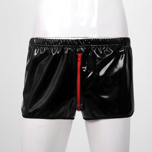 Sexy Men Boxer Mens Wetlook Leather Underwear Underpants Zipper Crotch Penis Pouch PU Boxers Home Soft Boxershorts Male Panties