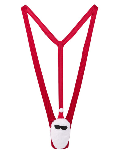 Sexy Men Thong Lingerie One-piece Velvet Christmas G String Mankini Underwear Gay Mens Erotic Stretch Santa Underpant Bodysuit