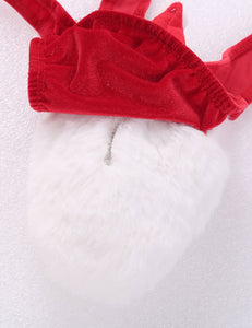 Sexy Men Thong Lingerie One-piece Velvet Christmas G String Mankini Underwear Gay Mens Erotic Stretch Santa Underpant Bodysuit