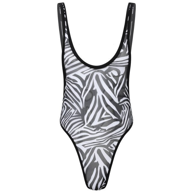 Sexy Mens Lingerie Mesh Bodysuit  Underwear Sheer Zebra Jumpsuit Romper Singlet Bodysuit One Piece Erotic Sex Male Costume