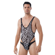 Load image into Gallery viewer, Sexy Mens Lingerie Mesh Bodysuit  Underwear Sheer Zebra Jumpsuit Romper Singlet Bodysuit One Piece Erotic Sex Male Costume