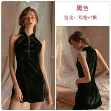 Load image into Gallery viewer, Sexy Mini Dresses Erotic High Split Velvet Qipao Classic Role-playing Sex Play Lingerie Sleeveless Party Clubwear Clothes Women