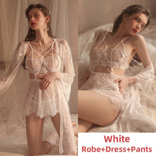 Load image into Gallery viewer, Sexy Night Wears for Ladies Pajamas Sets Victorian Night Dress Women Sleepwear Robe Set Lace See Through Camisolas Nightgown