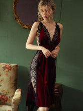 Load image into Gallery viewer, Sexy Nightgown Women Sleepwear Fall/winter Gold Velvet Beauty Back Suspender Dress Lace Side Split Temptation Hot Nightdress