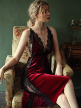 Load image into Gallery viewer, Sexy Nightgown Women Sleepwear Fall/winter Gold Velvet Beauty Back Suspender Dress Lace Side Split Temptation Hot Nightdress