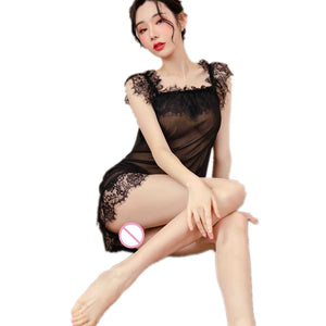 Sexy Nighty Lace Night Dress See-through Lingerie Dress Mini Lasdies Black Womens Hot Erotic Sleepwear Night Wear Homewear