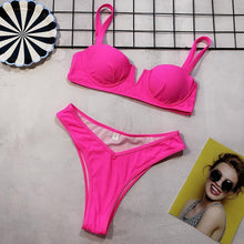 Load image into Gallery viewer, Sexy None Green Bikini Push Up Swimsuit Female Swimwear Women V Neck Bikini set High Leg Cut Bather Bathing Suit Swim Wear 5220