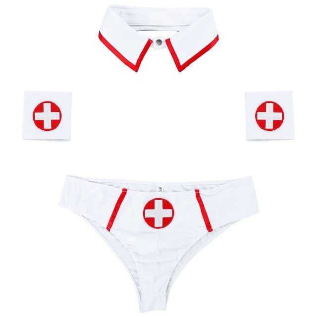Sexy Nurse Uniform Mens Lingerie Nurse Cosplay Costumes Erotic Sexy Underwear for Sex Briefs with Collar and Red Cross Cuff