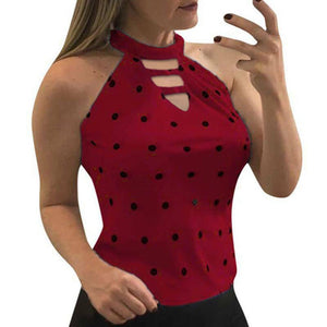 Sexy Off Shoulder Hollow Out Polka Dot T Shirt Tops Woman Summer Sleeveless Print  T Shirts White 5xl Plus Size Women Clothing