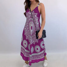 Load image into Gallery viewer, Sexy Off Shoulder Spaghetti Printed Midi Dress Women Summer 2021 New Casual Boho Black Slim Deep V-neck Sleeveless Robe Femme