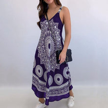 Load image into Gallery viewer, Sexy Off Shoulder Spaghetti Printed Midi Dress Women Summer 2021 New Casual Boho Black Slim Deep V-neck Sleeveless Robe Femme