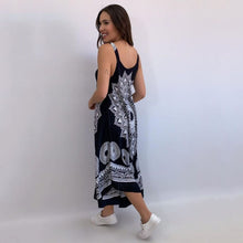 Load image into Gallery viewer, Sexy Off Shoulder Spaghetti Printed Midi Dress Women Summer 2021 New Casual Boho Black Slim Deep V-neck Sleeveless Robe Femme