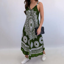 Load image into Gallery viewer, Sexy Off Shoulder Spaghetti Printed Midi Dress Women Summer 2021 New Casual Boho Black Slim Deep V-neck Sleeveless Robe Femme