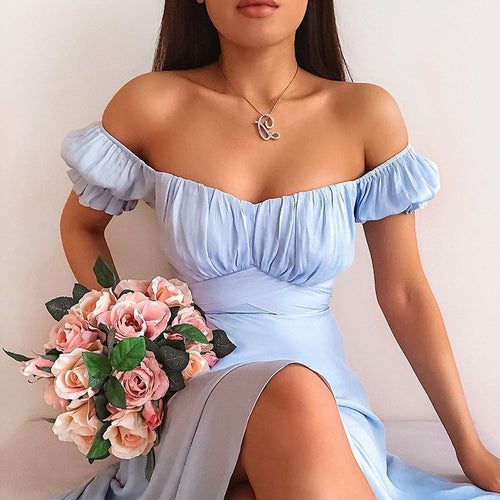 Sexy Off The Shoulder Chiffon Dress Casual Puff Sleeve Bow Sashes Dresses Women 2021 New Elegant Vintage Solid Party Midi Dress