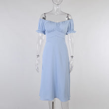 Load image into Gallery viewer, Sexy Off The Shoulder Chiffon Dress Casual Puff Sleeve Bow Sashes Dresses Women 2021 New Elegant Vintage Solid Party Midi Dress