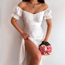 Load image into Gallery viewer, Sexy Off The Shoulder Chiffon Dress Casual Puff Sleeve Bow Sashes Dresses Women 2021 New Elegant Vintage Solid Party Midi Dress