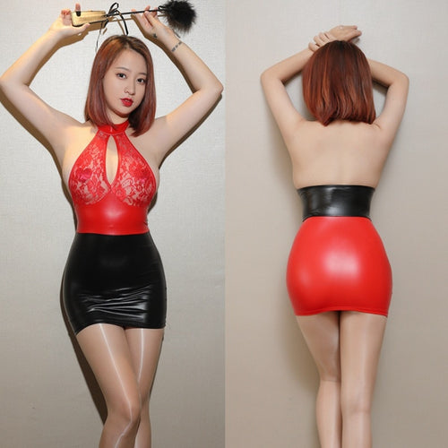 Sexy Office Lady Cosplay Costumes Uniform Lace Open Chest Mini Skirt Dress Outfit Women Lace Erotic Lingerie