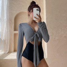 Load image into Gallery viewer, Sexy One Piece Plaid Swimsuit Lady 2023 Monokini Tie Front Swimwear Women Swimsuits Bath Suit Koren Style