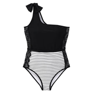 Sexy One Piece Swimsuit Women Black Swimwear Single Shoulder Monokini Korea Bathing Suit Removable Pad Beach Wear