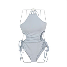 Load image into Gallery viewer, Sexy One Piece Swimsuit Women Solid Swimwear Cut Out Monokini Pleated Strappy Bathing Suit Removable Pad Beach Wear