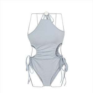 Sexy One Piece Swimsuit Women Solid Swimwear Cut Out Monokini Pleated Strappy Bathing Suit Removable Pad Beach Wear