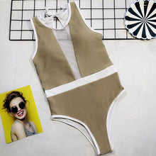 Load image into Gallery viewer, Sexy One Piece Swimsuit Women Swimwear Patchwork Monokini Hollow Out Swim Suit Bodysuit Bathing Suit One Shoulder Beach Wear