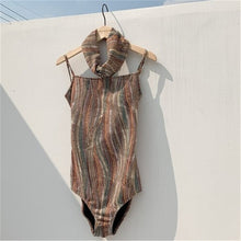 Load image into Gallery viewer, Sexy Open Back One Piece Swimsuit Women Print Swimwear Bandeau Monokini Backless Swim Suit Straps Bathing Suit Push Up Green