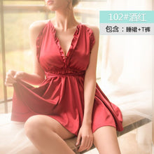 Load image into Gallery viewer, Sexy Openwork Embroidered Silk Silky Sling Home Service Harness Nightdress Womens Nightgown Sleepwear Ropa Para Dormir Mujer