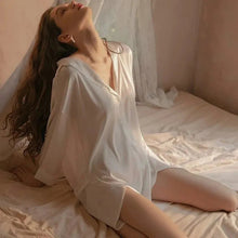 Load image into Gallery viewer, Sexy Pajamas For Women Summer Thin Shirt Large Size Satin White Long Lingerie Dress Temptation Thin High-End Nightdress