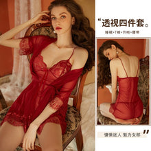 Load image into Gallery viewer, Sexy Pajamas Women Deep V Perspective Nylon Mesh Sling Bathrobe Suit Lingerie Erotic Plus Size  Exotic Sexycostumes for Sex