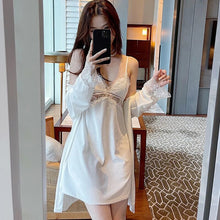 Load image into Gallery viewer, Sexy Pajamas Women&#39;S Sleepwear Robe Autumn And Winter Gold Velvet Nightgown 2 Piece Set Lace Suspender Nightdress Women Homewear