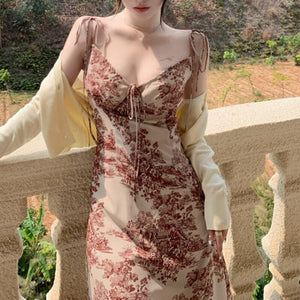 Sexy Party Dress Women Long Dresses Vintage Personality Printing With Shoulder-straps Of Summer Fashion Show Thin Waist Vestidos