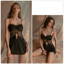 Load image into Gallery viewer, Sexy Perspective Hollow Pajamas Women Lace Cross Strap Sling Nightdress Homewear Summer Temptation Lingerie NightGown Multicolor