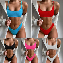 Load image into Gallery viewer, Sexy Pleated Bikini Set Solid Color Swimwear Women Push Up Swimsuit Bandage Sexy Brazilian Thong Bikini Set Biquini Bikini Set