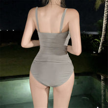 Load image into Gallery viewer, Sexy Pleated One Piece Swimsuit Women Solid Swimwear Open Back Monokini Push Up Swim Suit Korea Style Bathing Suit Pads Wrap