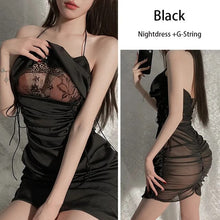 Load image into Gallery viewer, Sexy Pleated Waist Slimming Pajamas Perspective Mesh Sexy Bras Suspender Nightdress Women&#39;S New Lace Home Service G-String Suit