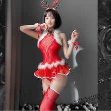 Load image into Gallery viewer, Sexy Red Christmas Princess Dress Sex Play Halloween Cosplay Erotic Fishnet Bodysuit Skirt Net Clothes Fishnet Stockings Set