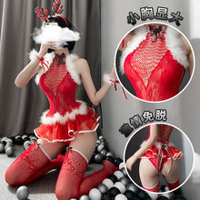 Load image into Gallery viewer, Sexy Red Christmas Princess Dress Sex Play Halloween Cosplay Erotic Fishnet Bodysuit Skirt Net Clothes Fishnet Stockings Set