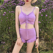 Load image into Gallery viewer, Sexy Ruched Bikini Women Solid Black Swimwear High Waist Bathing Suit Pleated Swimwear Flounce Biquini Push Up Pad Crop Top Lady