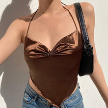 Load image into Gallery viewer, Sexy Ruched Halter Camis Sexy Backless Tops Women Bandage V-neck Vintage Korean Camisole Floral Crop Tops